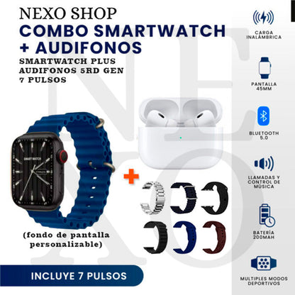 Smartwatch Plus + Audifonos + 7 Correas